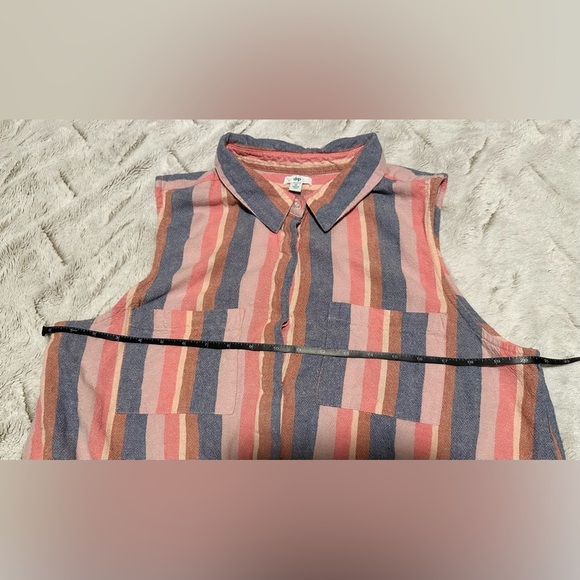 Dip Pink and Blue Linen Sleeveless Front Tie Striped Shirt - Picture 3 of 11